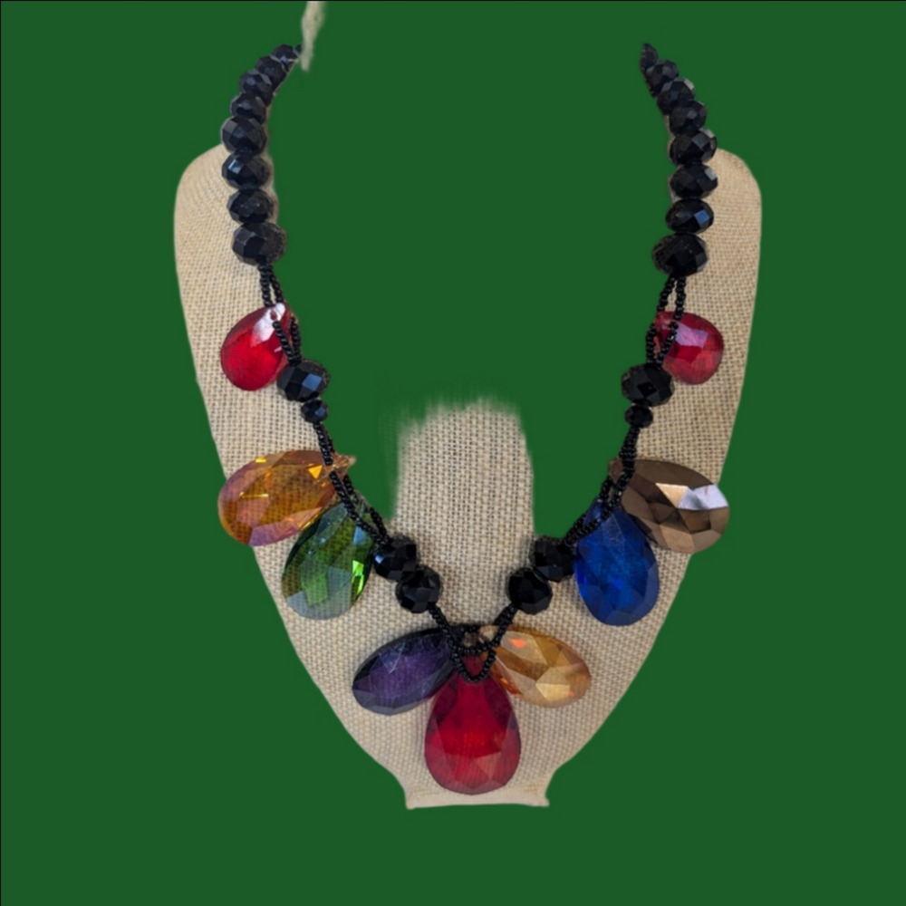 Necklace Statement Multicolor Tear Drop Crystal Large